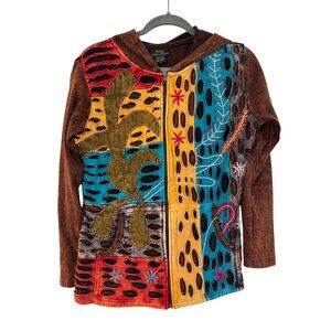 Rising International Womens Multicolor Embroidered Zip-Up Hoodie Size L Cotton N